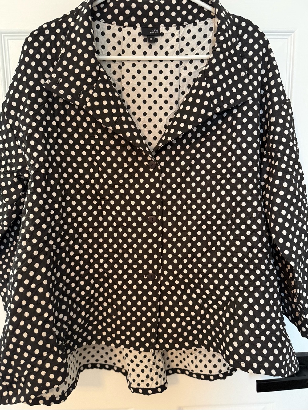 Lisa Bayne Polka Dot Button-Front Women's Trapeze  Top - Black & White - M